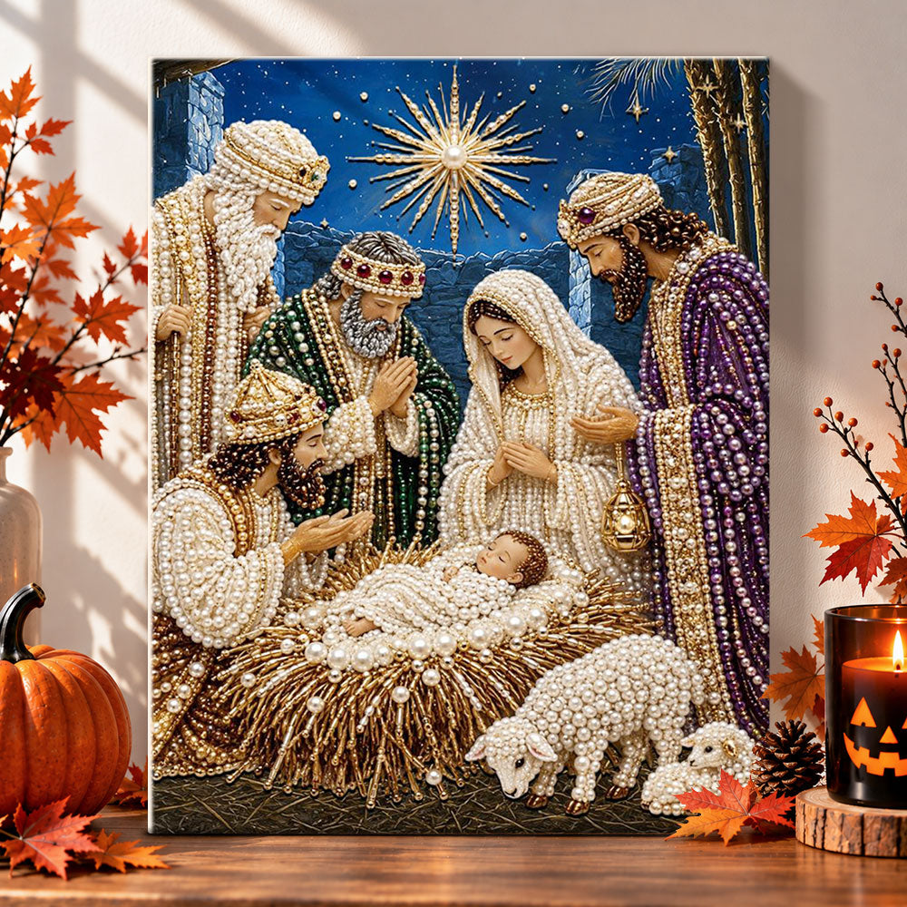 Nativity scene starry night pearl diamond painting kit for beginners