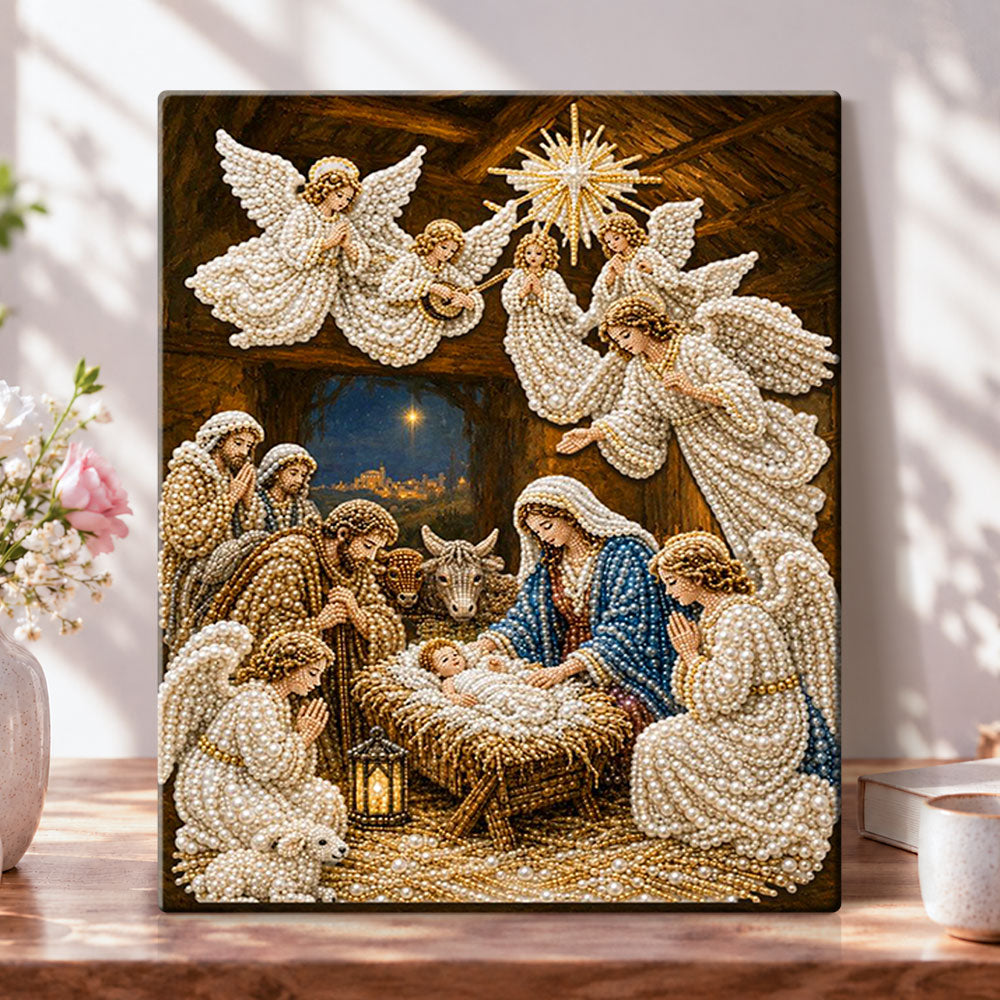 Nativity scene with angels pearl diamond painting kit for beginners