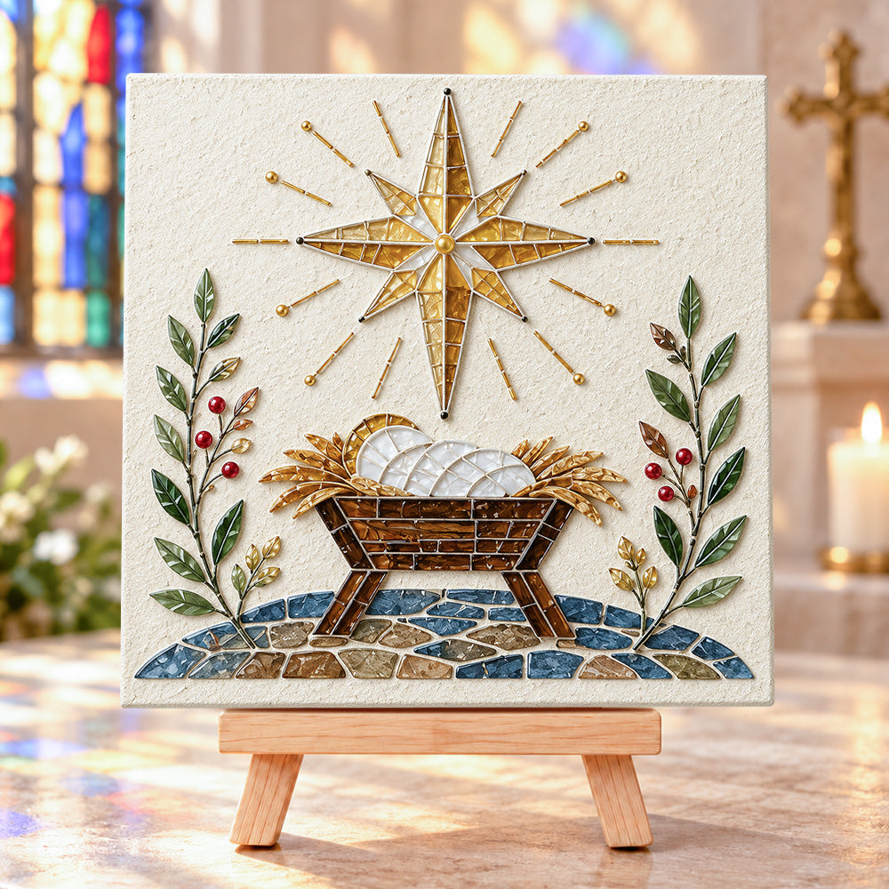 Nativity star sea glass art kit finished artwork on display
