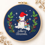 Navy snowman art embroidery kit