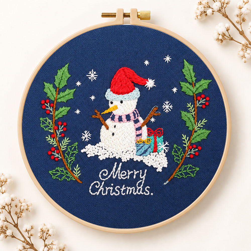 Navy snowman art embroidery kit