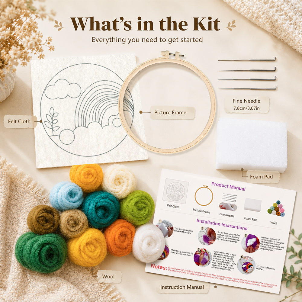 Materials included in the needle felting kit for beginners