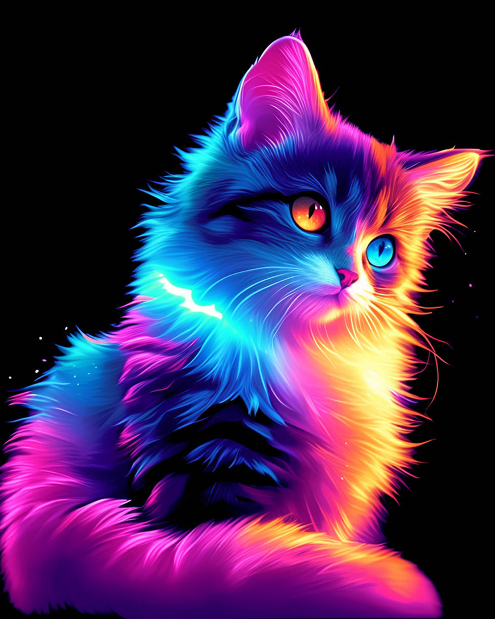 Neon fluffy kitten cross stitch kit for beginners