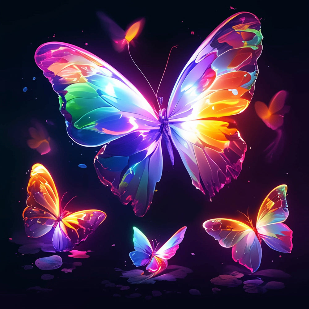 Neon glow butterflies cross stitch kit for beginners
