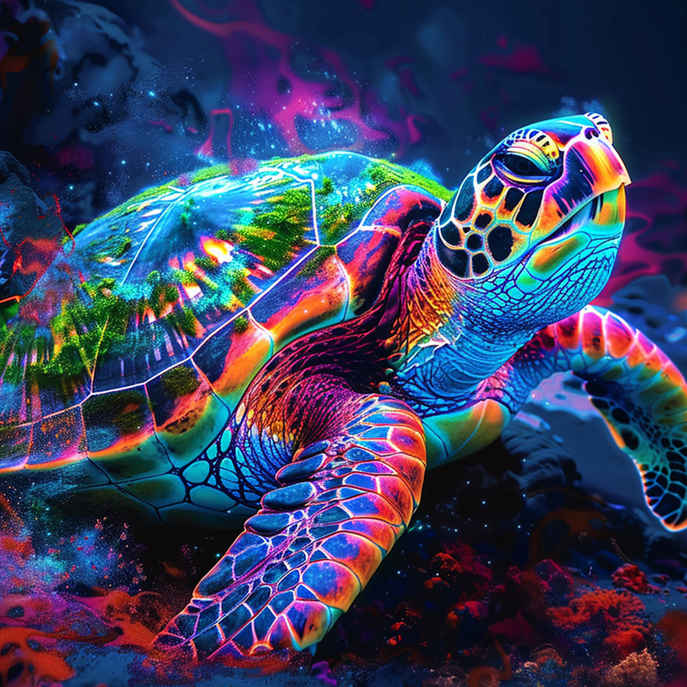 Neon glowing sea turtle cross stitch kit for beginners