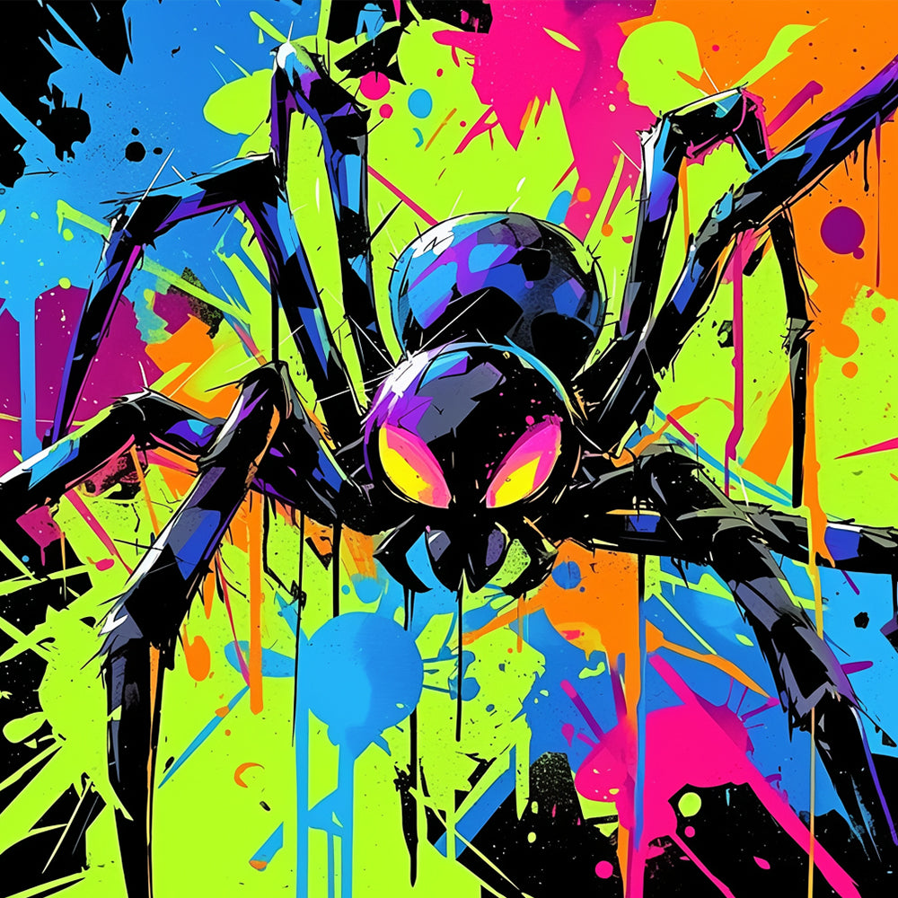 Neon graffiti spider cross stitch kit for beginners