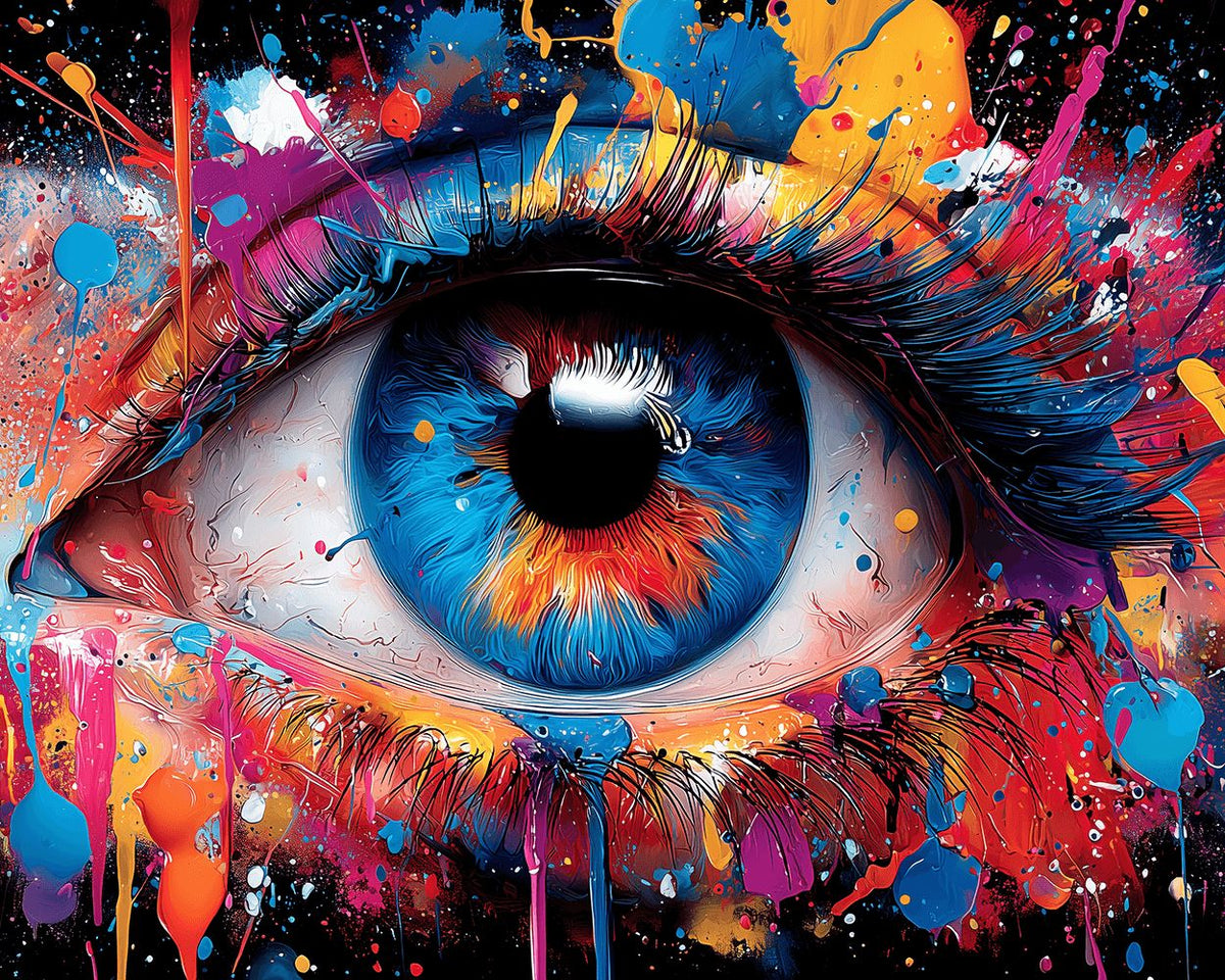 Neon paint splash eyeball cross stitch kit for beginners