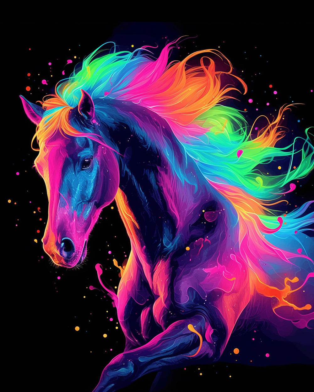 Neon running horse cross stitch kit for beginners