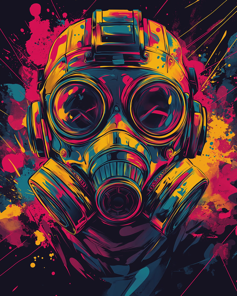 Neon splash gas mask cross stitch kit for beginners