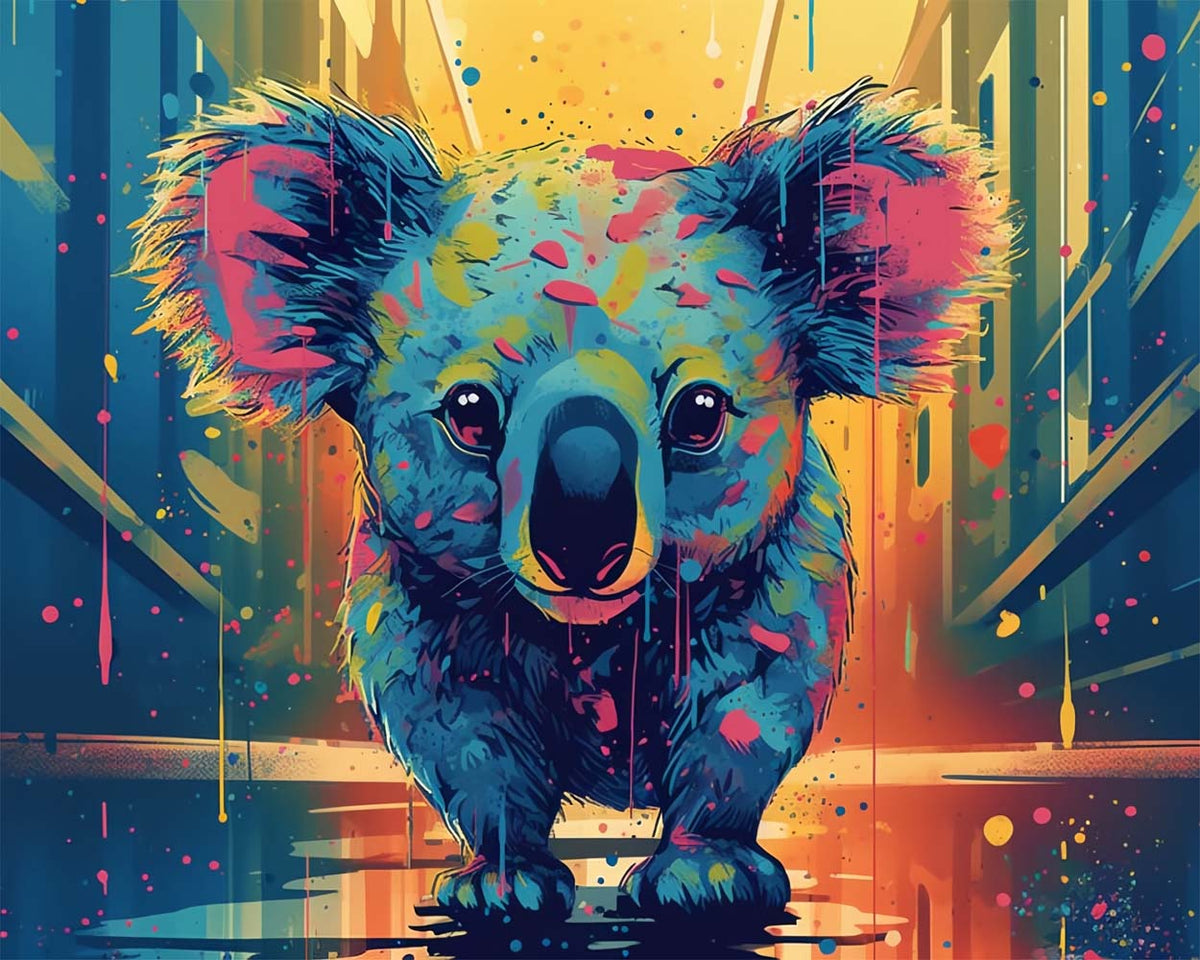 Neon street koala cross stitch kit for beginners