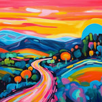 Neon sunset winding road cross stitch kit for beginners