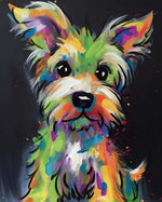Neon terrier on black background cross stitch kit for beginners