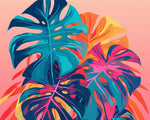 Neon tropical monstera leaves cross stitch kit for beginners