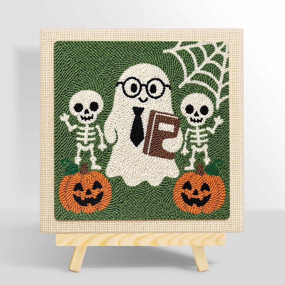 Nerd ghost with skeleton friends punch needle kit for beginners