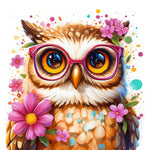 Nerdy owl with pink glasses cross stitch kit for beginners