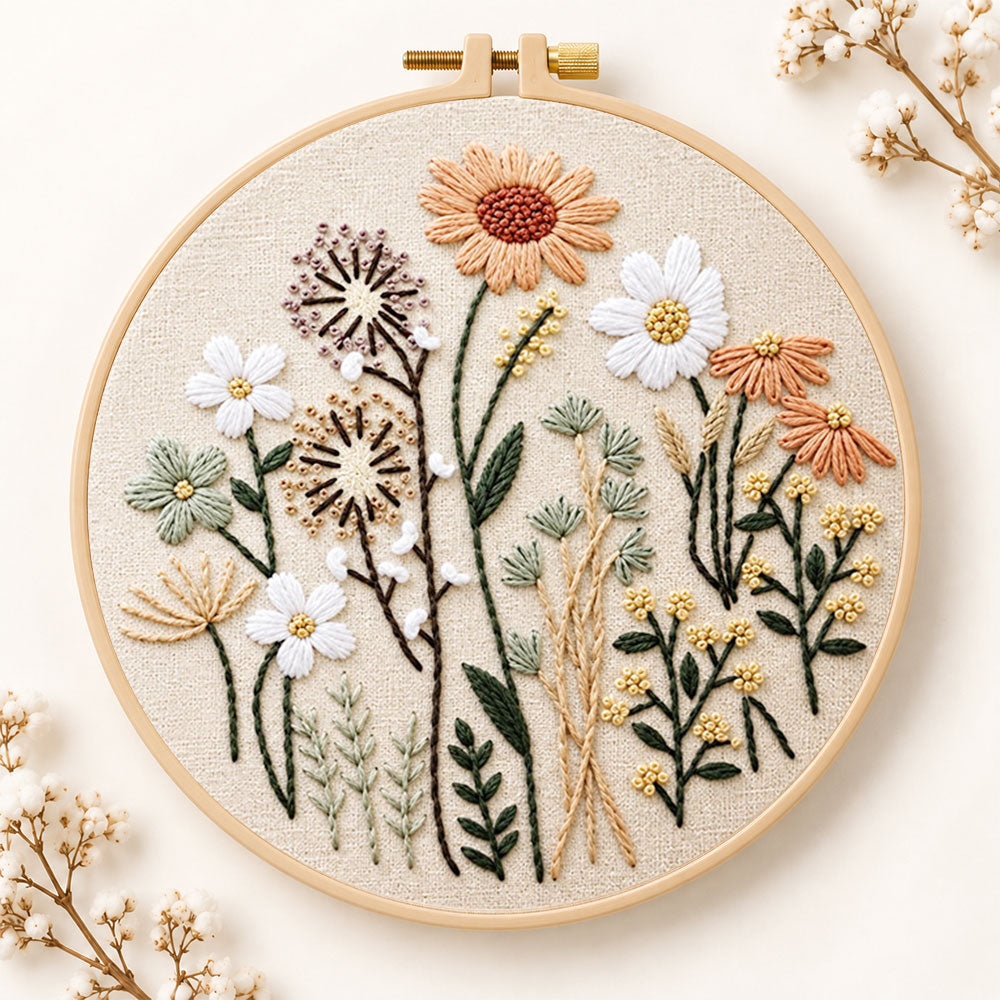 Neutral wild blooms embroidery kit