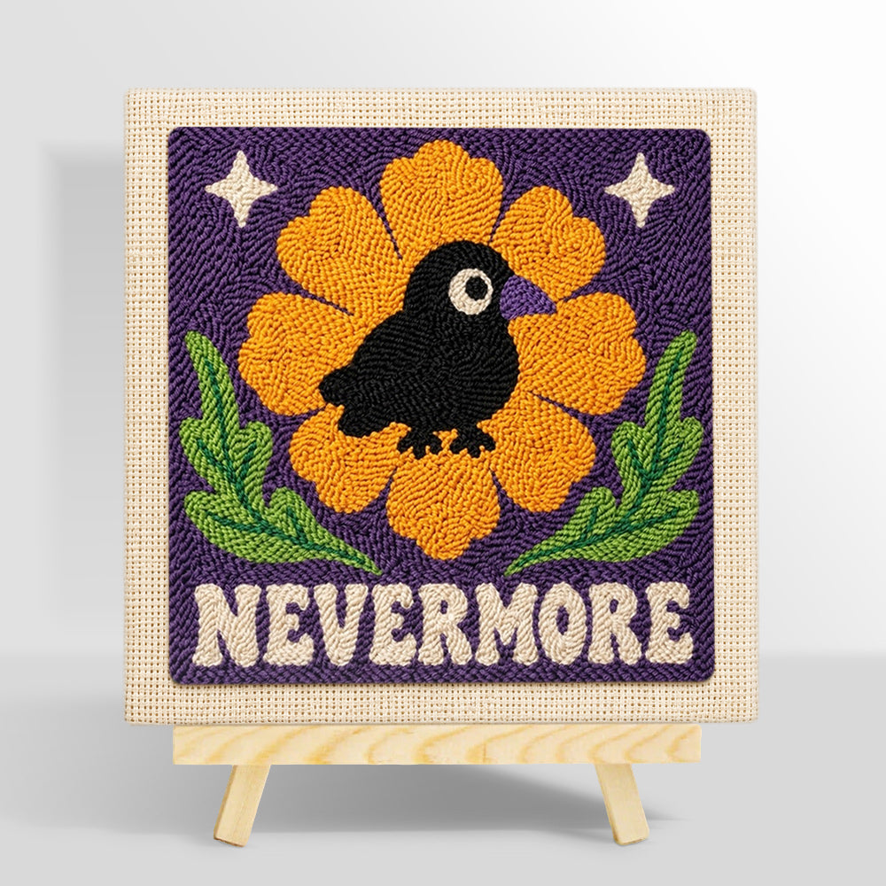 Nevermore raven floral punch needle kit for beginners