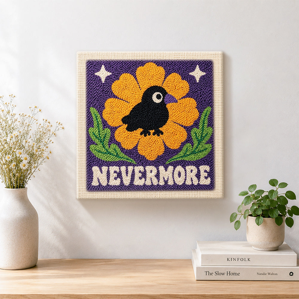 Finished nevermore raven floral artwork displayed on a wall