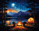 Night camping beside lake cross stitch kit for beginners