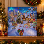 Finished north pole christmas village pearl diamond painting artwork displayed as holiday home decor