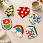 Novelty rainbow, dove and heart punch needle coasters used for home decoration