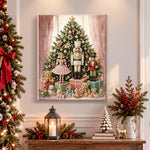 Finished nutcracker and christmas dolls pearl diamond painting artwork displayed as holiday home decor