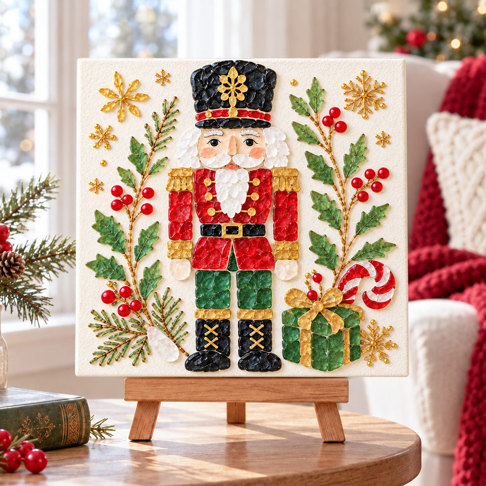 Nutcracker soldier sea glass art kit displayed as seasonal home decor
