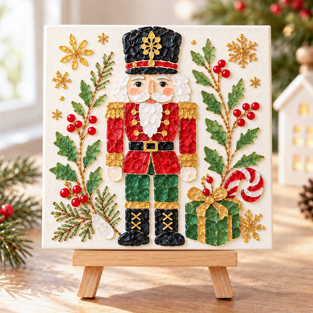 Nutcracker soldier sea glass art kit finished artwork on display