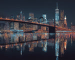 NYC skyline and brooklyn bridge night reflection cross stitch kit for beginners