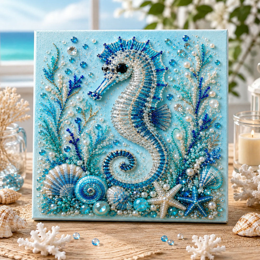 Ocean elegant seahorse pearl diamond painting kit for beginners