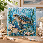 Finished ocean graceful sea turtle pearl diamond painting artwork displayed as home decor