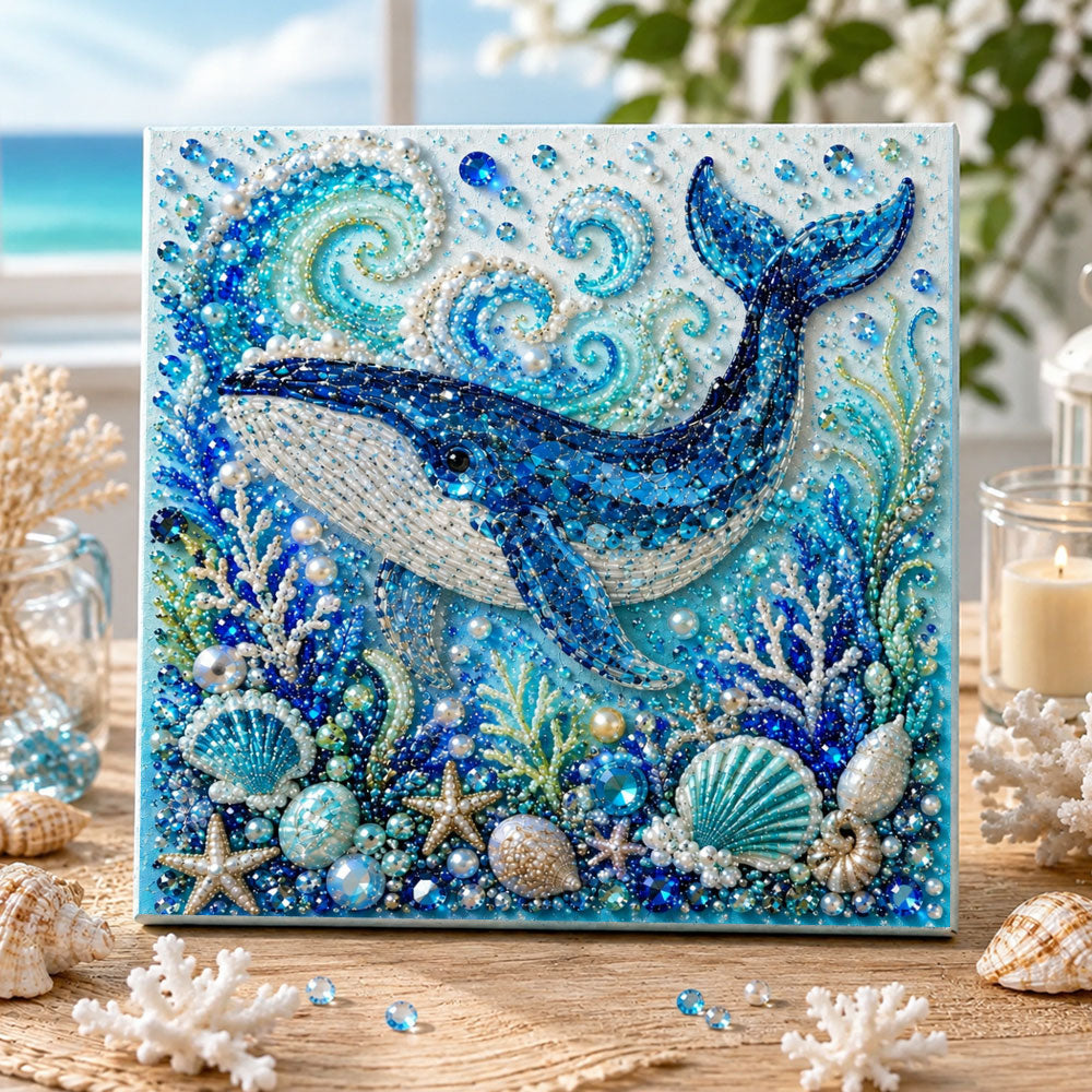 Ocean majestic blue whale pearl diamond painting kit for beginners
