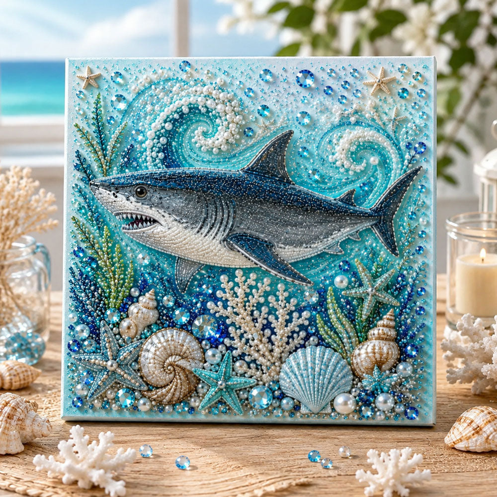 Ocean majestic shark pearl diamond painting kit for beginners