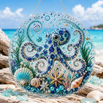 Finished ocean octopus charm pearl diamond painting artwork displayed as home decor