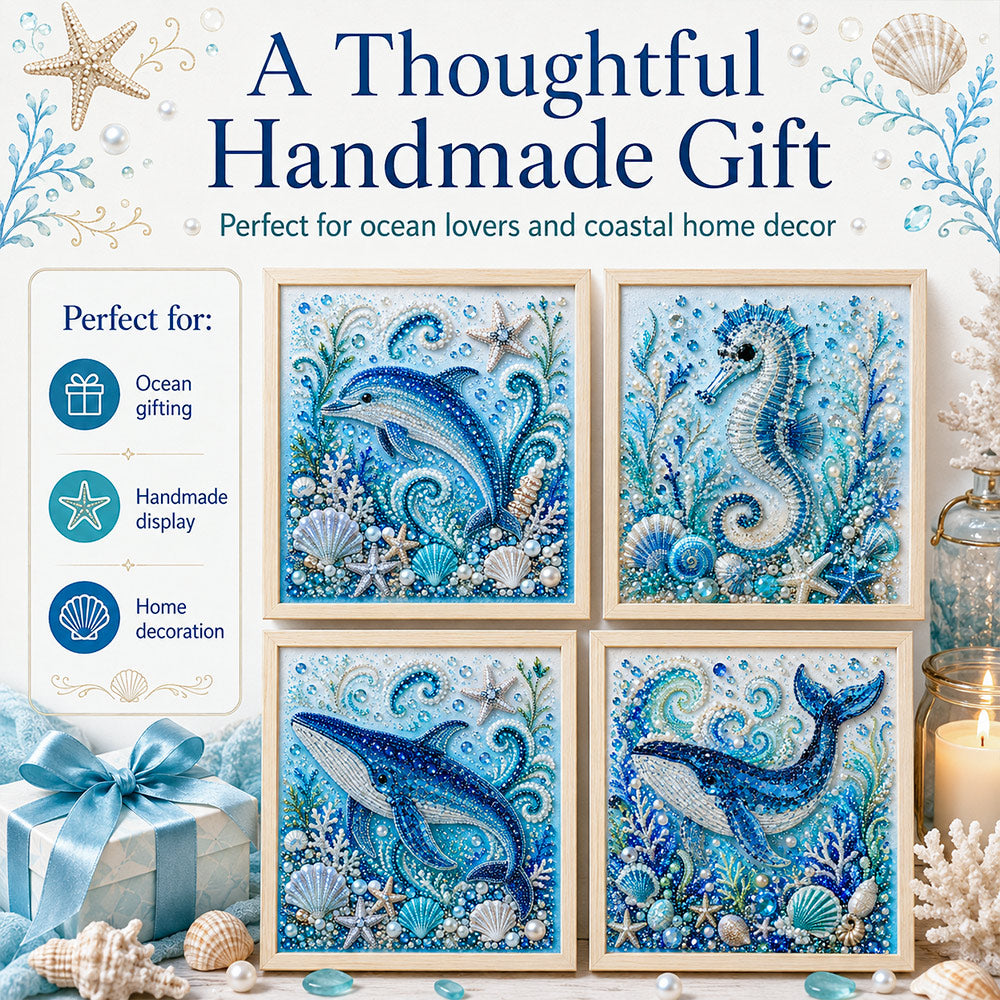 Framed ocean pearl artwork styled as coastal home decor