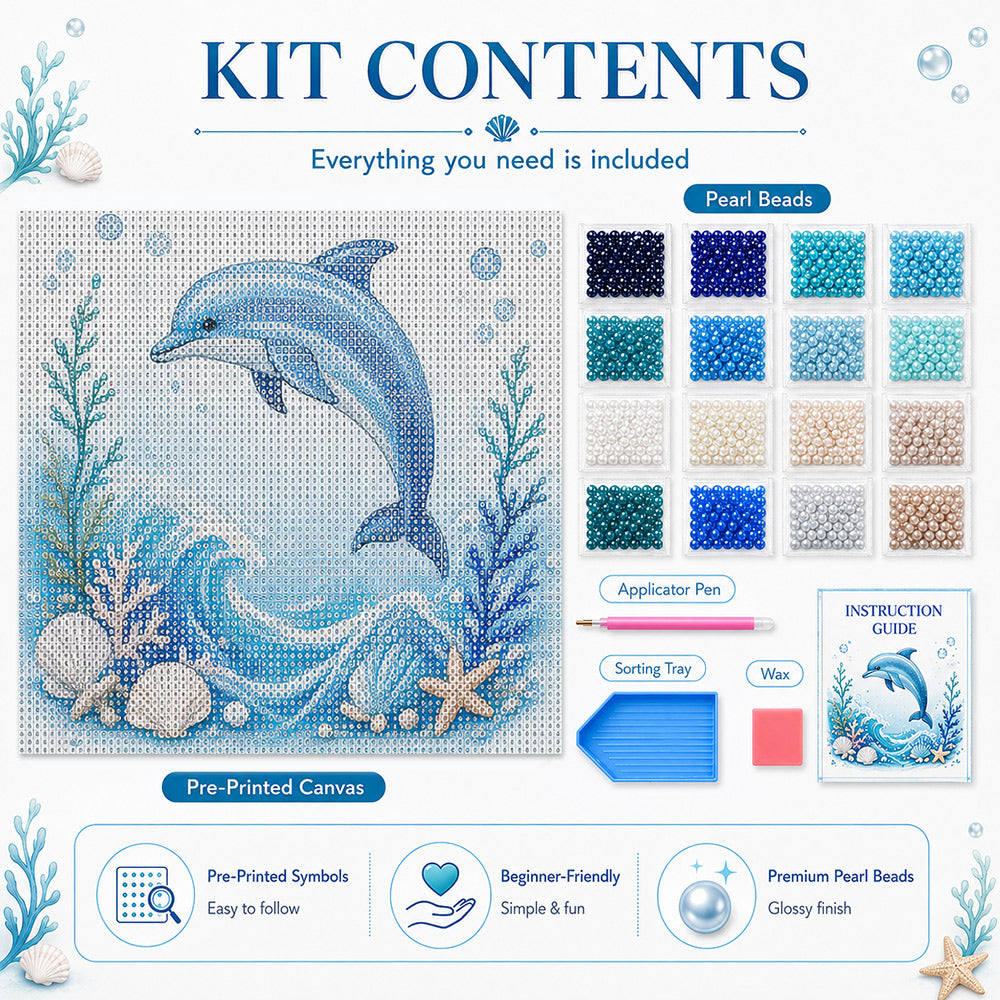 Pearl beads and tools included with an ocean pearl painting kit
