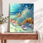 Finished ocean pearl shells pearl diamond painting artwork displayed as home decor