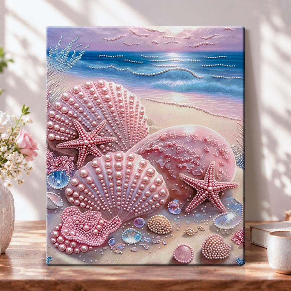 Ocean shells with pearls pearl diamond painting kit for beginners