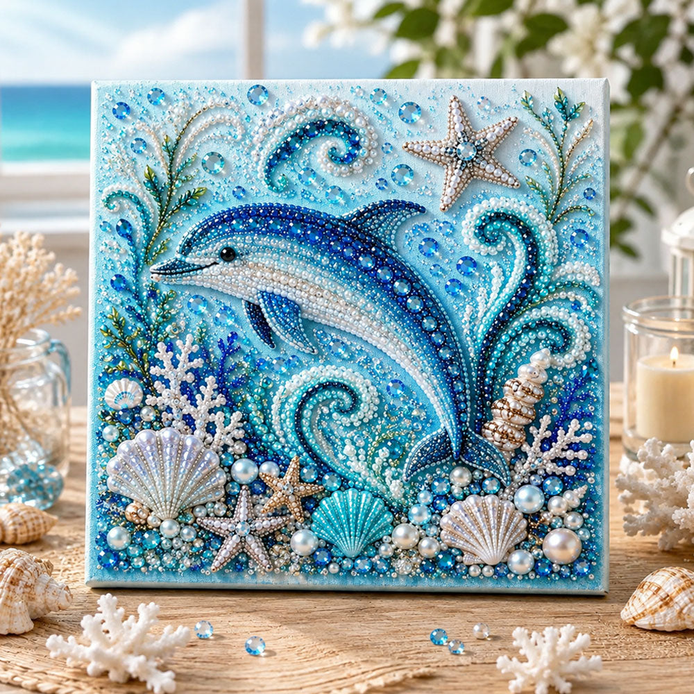 Ocean sparkling dolphin pearl diamond painting kit for beginners