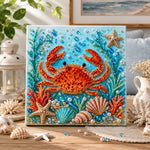 Finished ocean vibrant crab pearl diamond painting artwork displayed as home decor