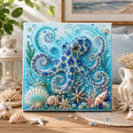 Finished ocean whimsical octopus pearl diamond painting artwork displayed as home decor