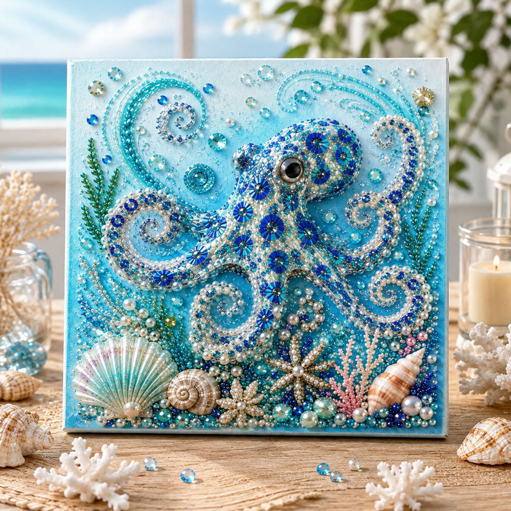 Ocean whimsical octopus pearl diamond painting kit for beginners