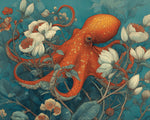 Octopus surrounded by blooms cross stitch kit for beginners