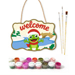 Open arms frog welcome paint by numbers door hanger with paints and brushes