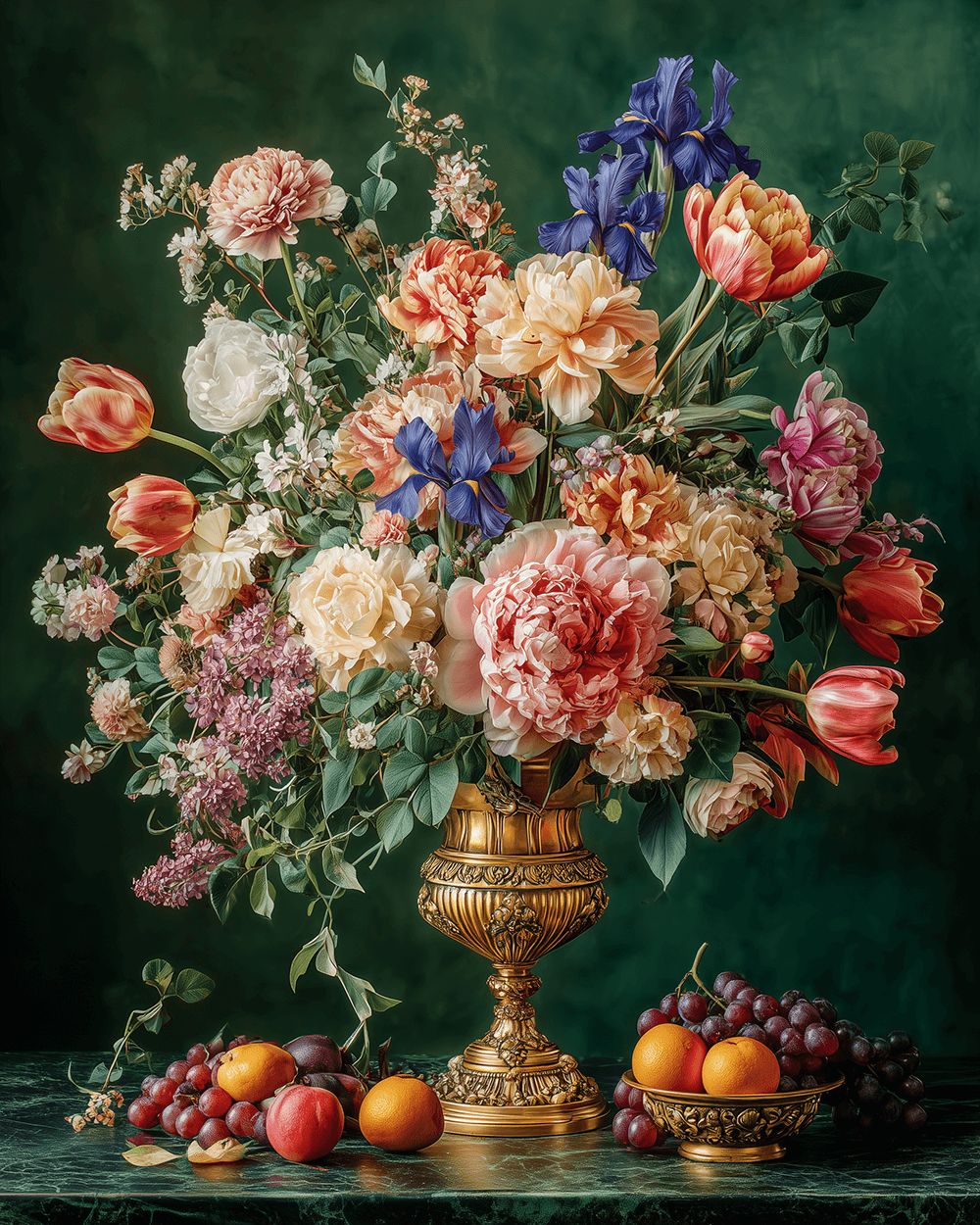 Opulent gold vase floral still life cross stitch kit for beginners