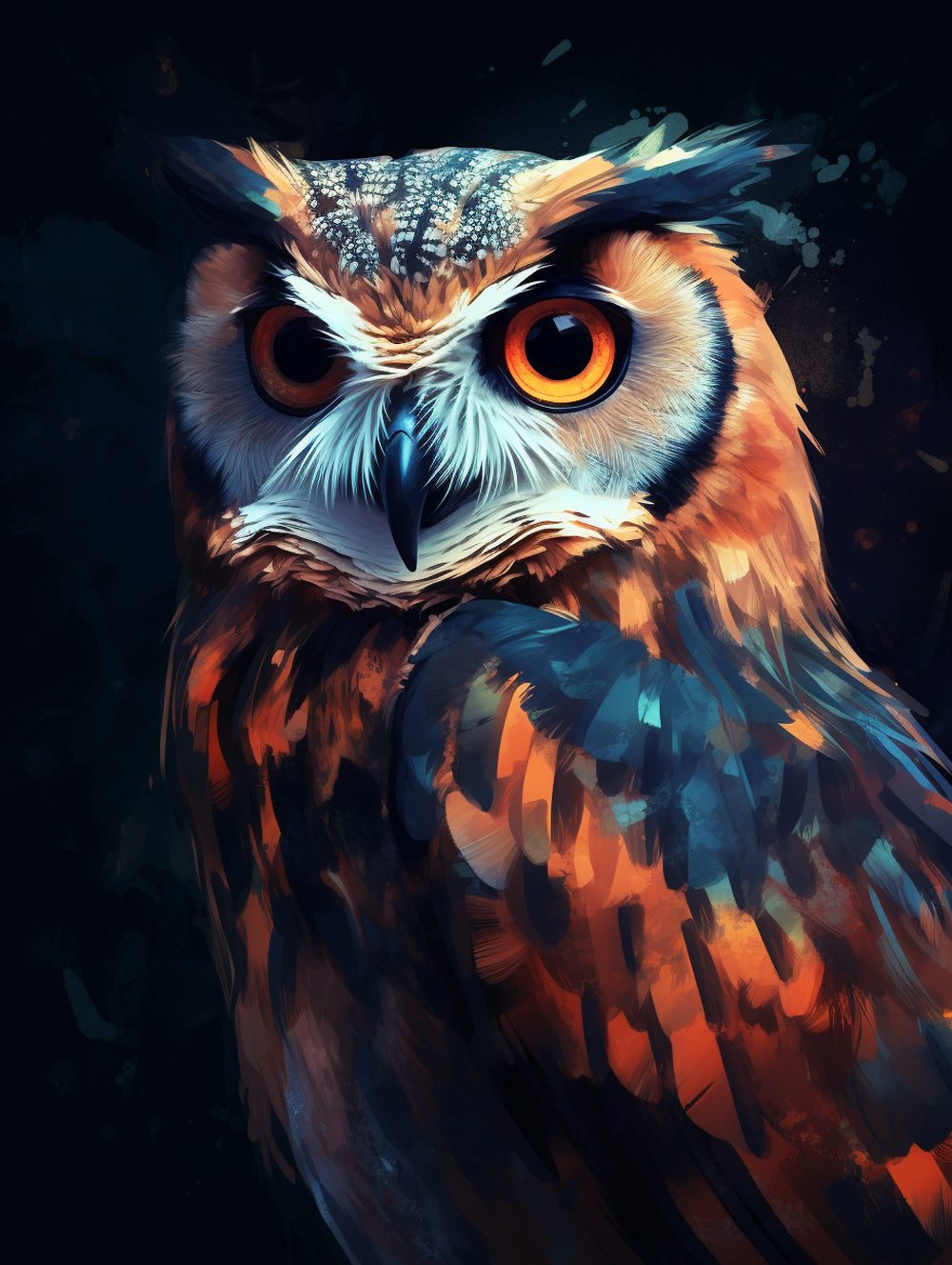 Orange and blue owl portrait cross stitch kit for beginners