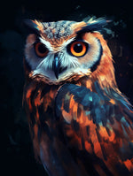Orange and blue owl portrait cross stitch kit for beginners