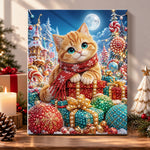 Orange cat surrounded by gifts pearl diamond painting kit for beginners
