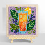 Orange cocktail, blueberries and botanical leaves punch needle kit for beginners