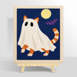 Orange ghost cat under full moon punch needle kit for beginners